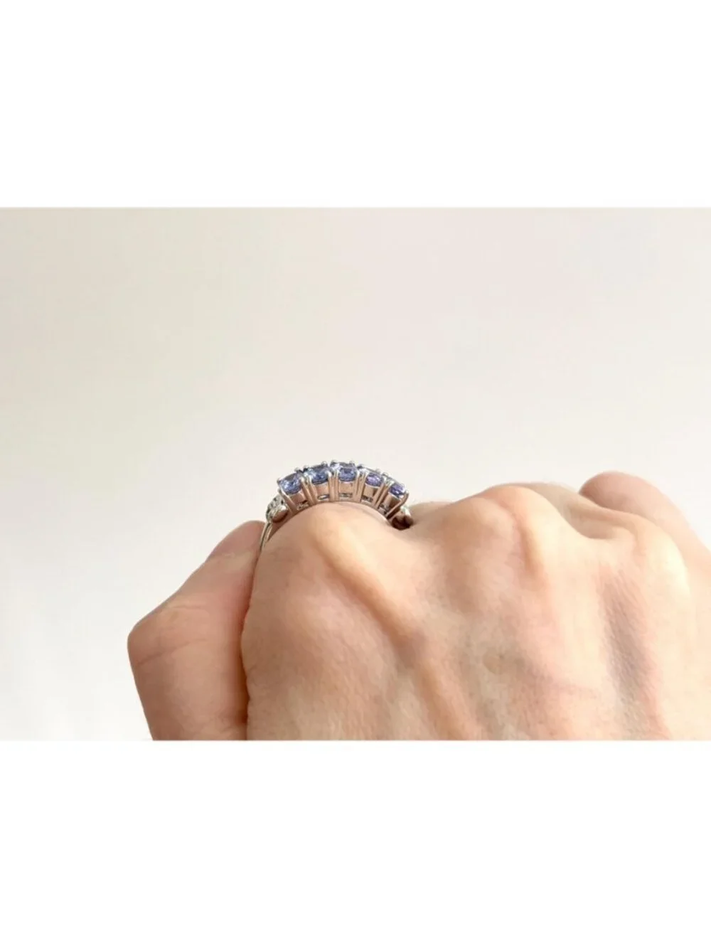 Tanzanite Gemstone Oval Cut Row Set Sterling Silver 925 Vintage Ring - sz 8